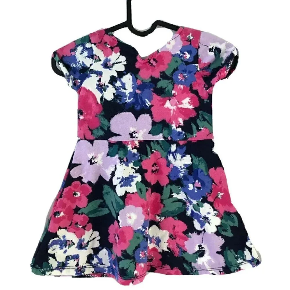 Gymboree Girls Size 2T Blue Pink Floral Short Sleeve Dress